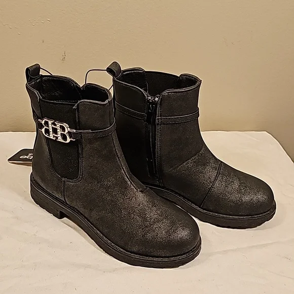 Dress boots stylish booties size 1 / 2 / 13 new black BEBE Girls LOW HEEL - Picture 3 of 9